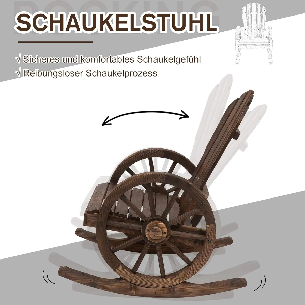 Schaukelstuhl, Rustikaler Relaxstuhl, Gartenstuhl mit… — Ansicht 4