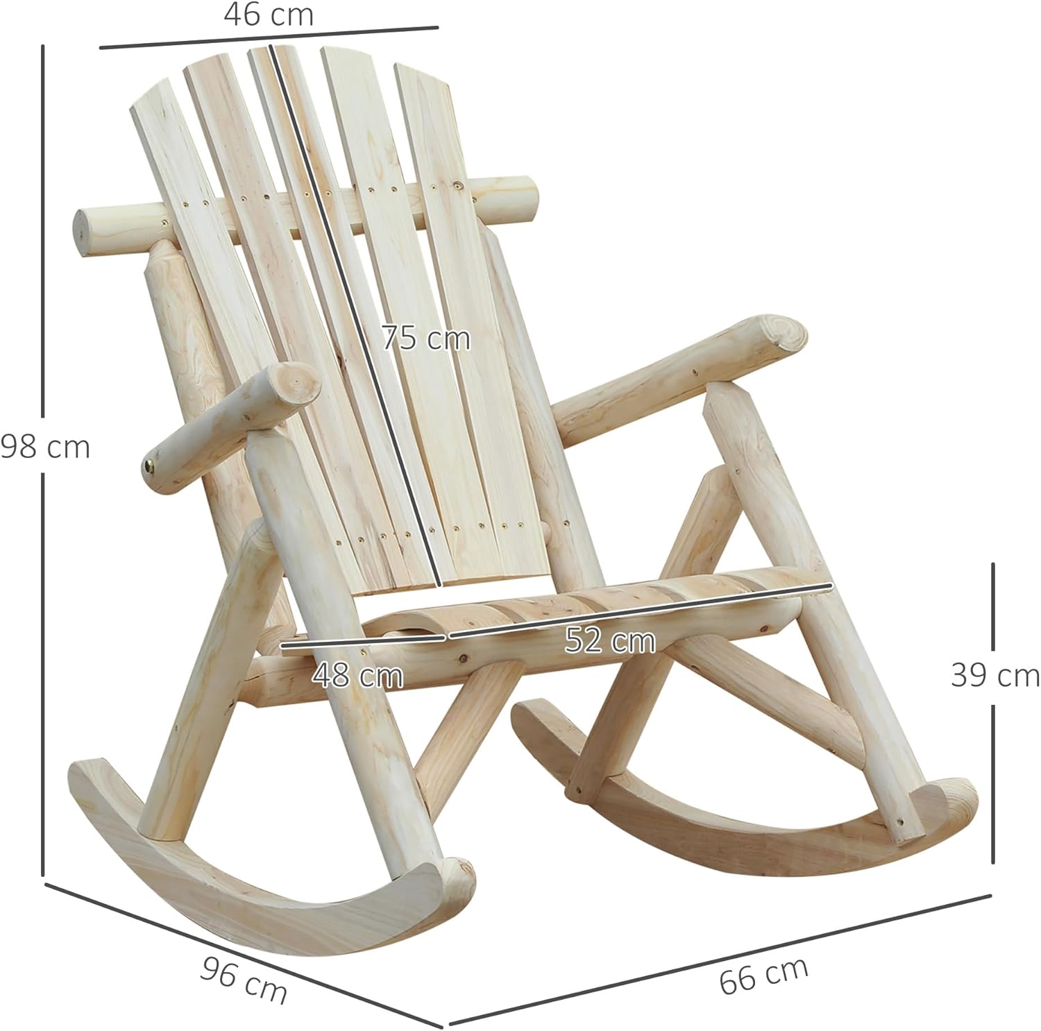 Outsunny Schaukelstuhl Schwingsessel Schaukel Gartenstuhl Relaxstuhl Tannenholz Natur — Ansicht 3