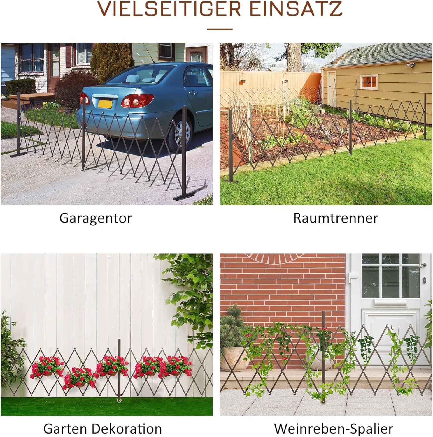 Outsunny Scherengitter Absperrgitter Scherensperre ausziehbar 52-405cm Garten Alu Braun H103,5cm — Ansicht 3