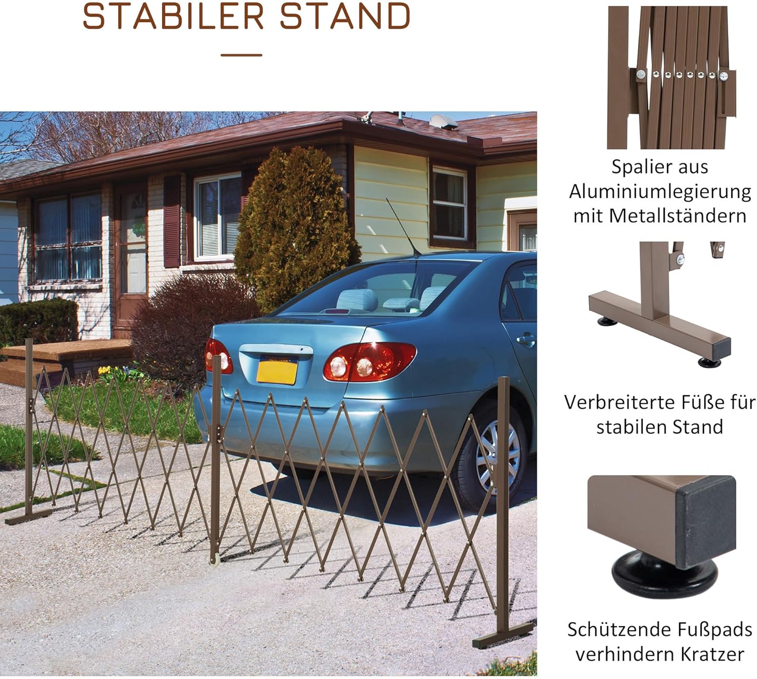 Outsunny Scherengitter Absperrgitter Scherensperre ausziehbar 52-405cm Garten Alu Braun H103,5cm — Ansicht 5