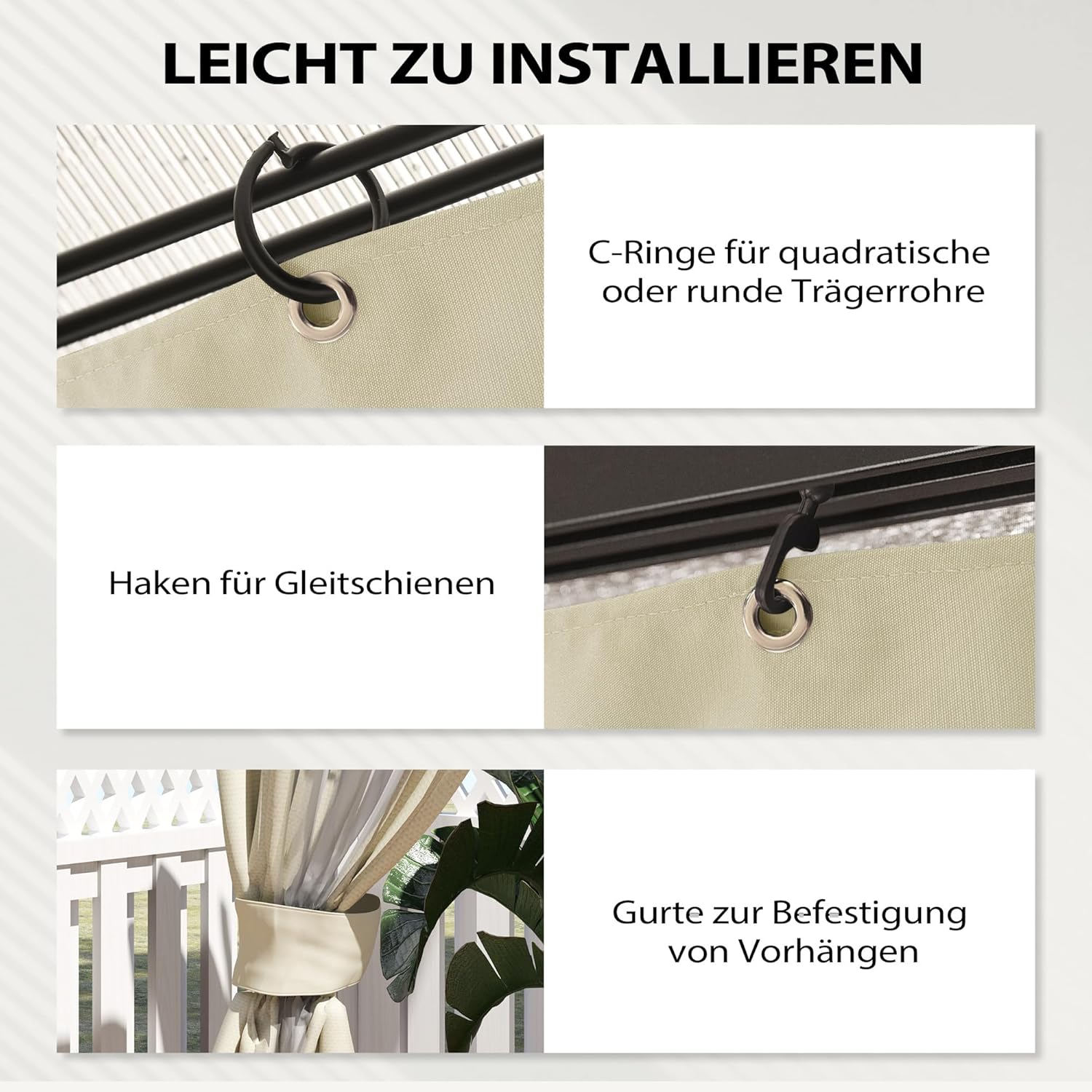 Outsunny Seitenwand 4er Set für 3 x 3 m Pavillon Seitenteile mit 8 Fenster Klettverschluss 302x205 cm Wasserdicht stabil Winterfest Seitenteil Seitenwände für Partyzelt Gartenpavillon Cremeweiß — Ansicht 6