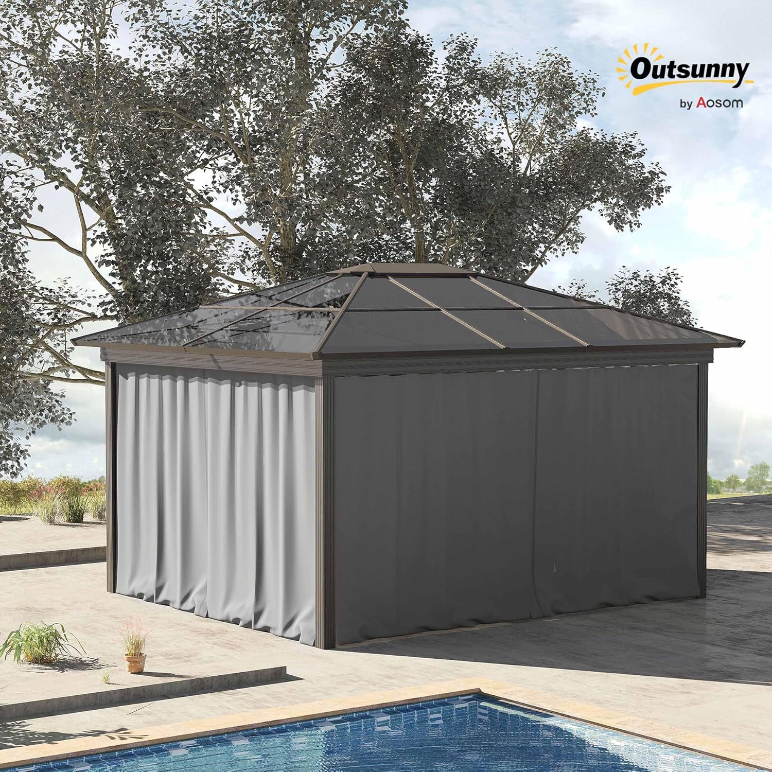 Outsunny Seitenwand 4er Set für 3x3m Pavillon Seitenteile mit Haken 302 x 205 cm Wasserdicht stabil Winterfest Seitenteil Seitenwände für Partyzelt Gartenpavillon Hellgrau — Ansicht 2