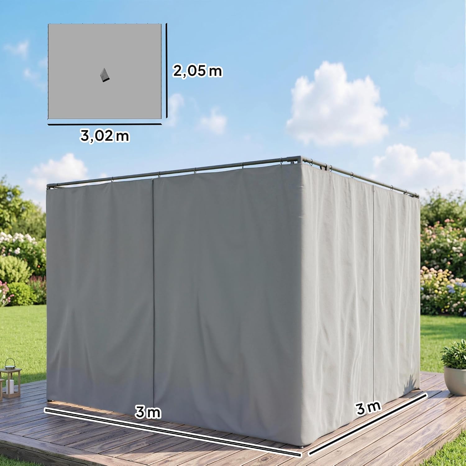 Outsunny Seitenwand 4er Set für 3x3m Pavillon Seitenteile mit Haken 302 x 205 cm Wasserdicht stabil Winterfest Seitenteil Seitenwände für Partyzelt Gartenpavillon Hellgrau — Ansicht 3