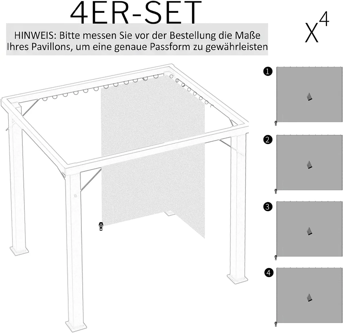 Seitenwand 4er Set für 3x3m Pavillon Seitenteile mit… — Ansicht 4