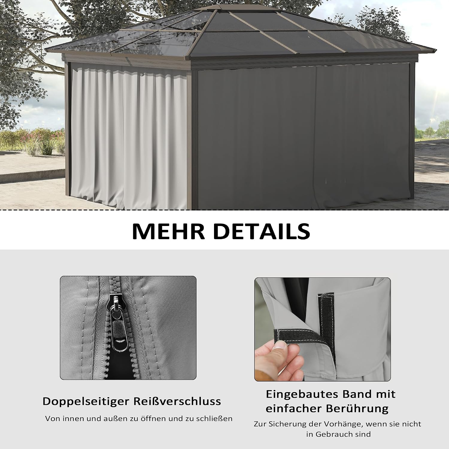 Outsunny Seitenwand 4er Set für 3x3m Pavillon Seitenteile mit Haken 302 x 205 cm Wasserdicht stabil Winterfest Seitenteil Seitenwände für Partyzelt Gartenpavillon Hellgrau — Ansicht 5