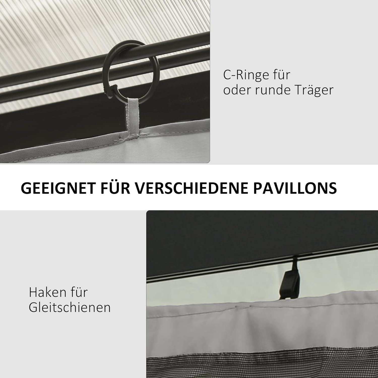 Outsunny Seitenwand 4er Set für 3x3m Pavillon Seitenteile mit Haken 302 x 205 cm Wasserdicht stabil Winterfest Seitenteil Seitenwände für Partyzelt Gartenpavillon Hellgrau — Ansicht 6