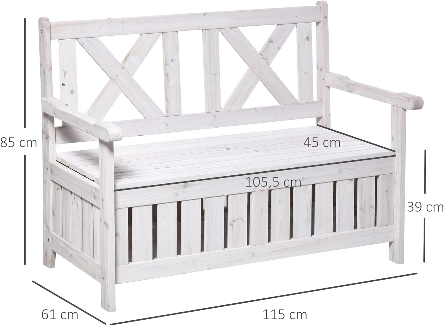 Outsunny Sitzbank mit Stauraum 2-Sitzer Gartentruhe Truhenbank Kissentruhe Aufbewahrung Weiß 115 x 61 x 85 cm — Ansicht 3