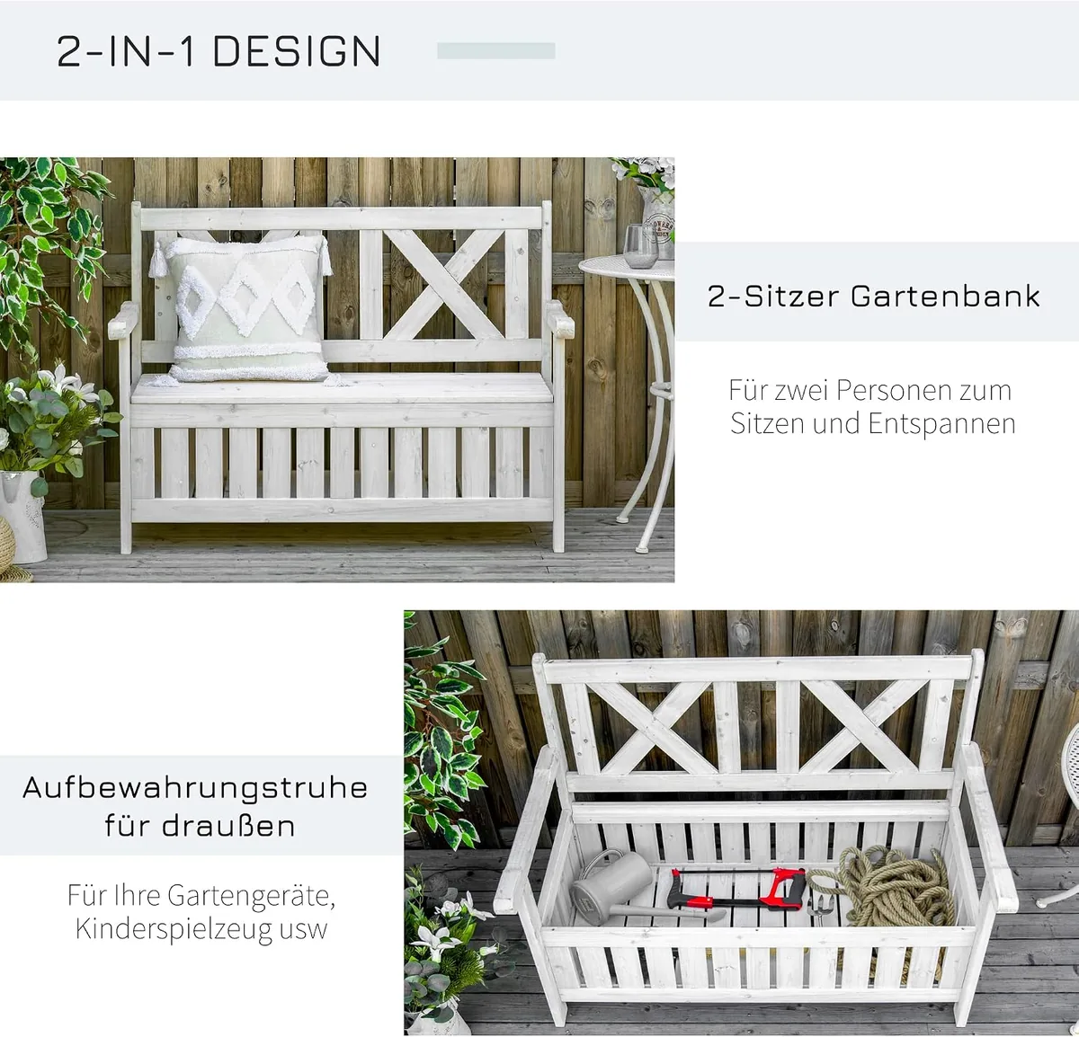 Sitzbank mit Stauraum 2-Sitzer Gartentruhe Truhenbank… — Ansicht 4