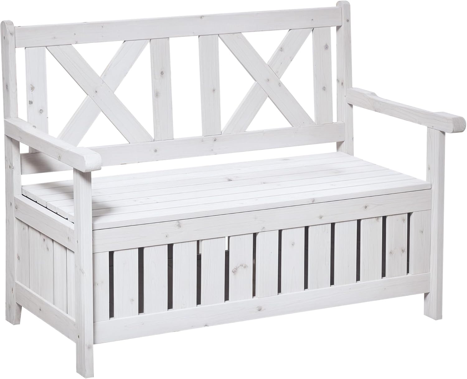 Outsunny Sitzbank mit Stauraum 2-Sitzer Gartentruhe Truhenbank Kissentruhe Aufbewahrung Weiß 115 x 61 x 85 cm