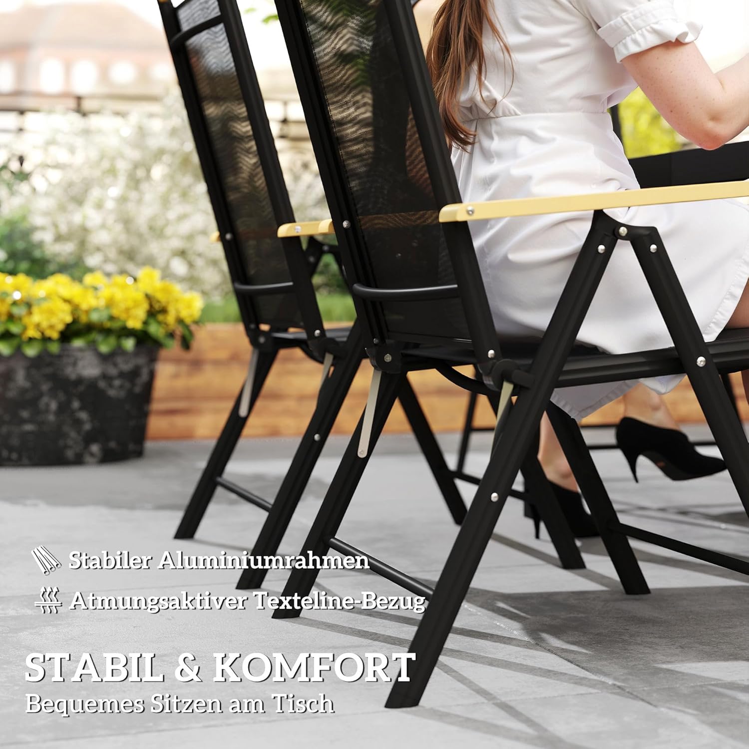 Outsunny Sitzgruppe klappbar 7tlg. Balkonset Balkonmöbel 1 Tisch+6 Stühle Gartenmöbel Set Sitzgarnitur Aluminium Mesh Schwarz — Ansicht 5