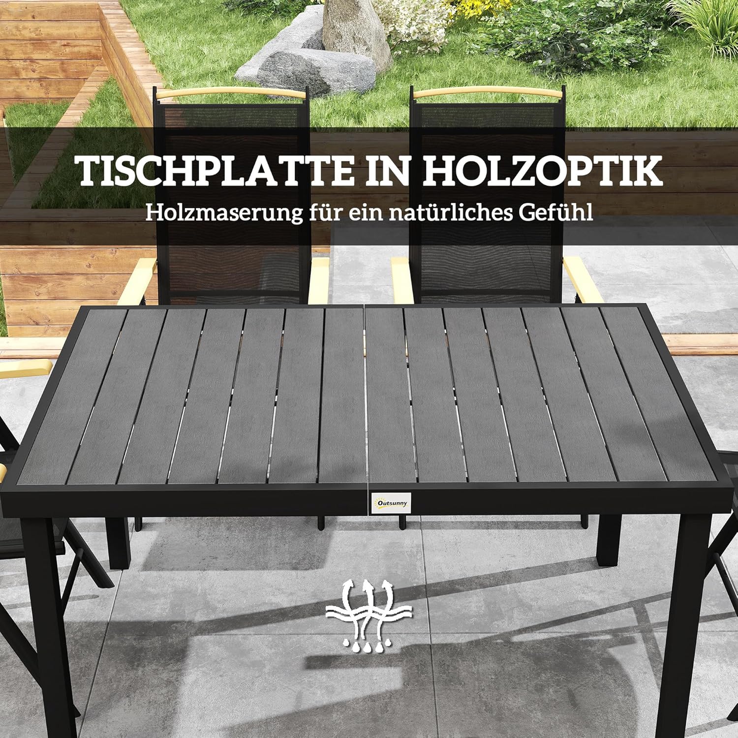 Outsunny Sitzgruppe klappbar 7tlg. Balkonset Balkonmöbel 1 Tisch+6 Stühle Gartenmöbel Set Sitzgarnitur Aluminium Mesh Schwarz — Ansicht 6