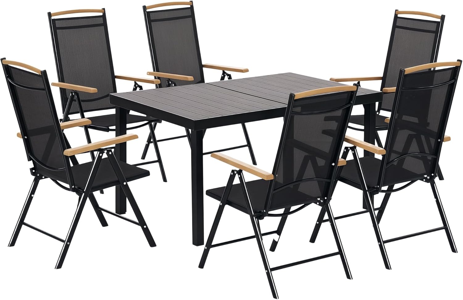 Outsunny Sitzgruppe klappbar 7tlg. Balkonset Balkonmöbel 1 Tisch+6 Stühle Gartenmöbel Set Sitzgarnitur Aluminium Mesh Schwarz