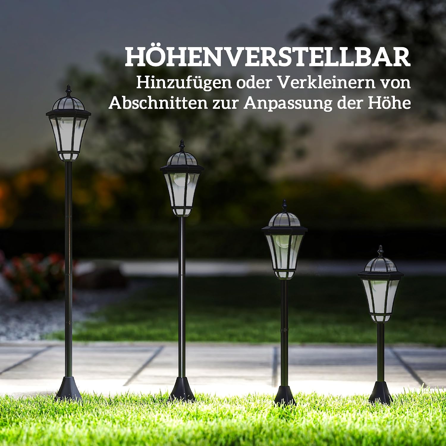 Outsunny Solar Gartenlaterne 2er Set, Wetterfeste Wegleuchte 129 cm hoch, mit LED, 6 Std. Beleuchtung, IP44, Solarlampe für Außen, Schwarz — Ansicht 5