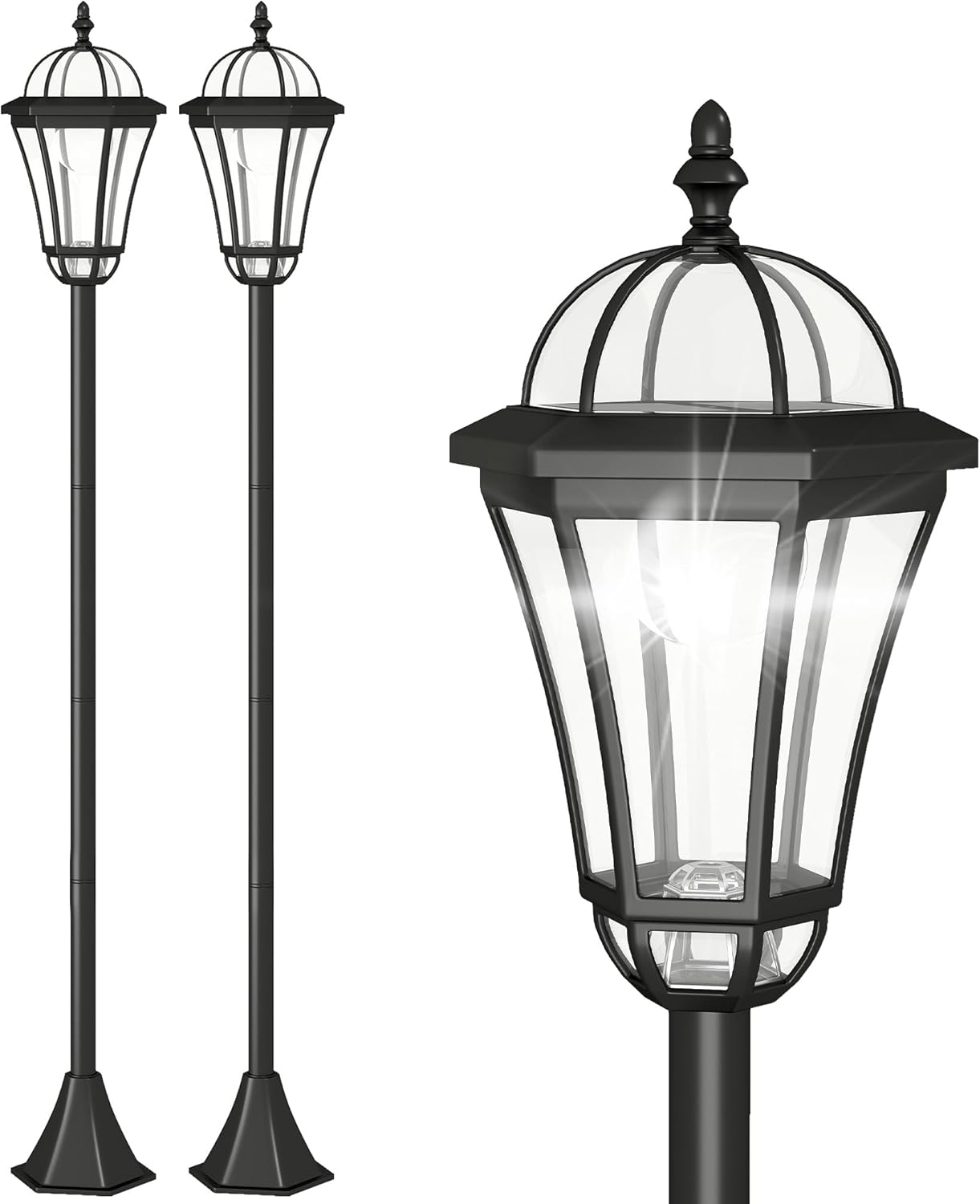 Outsunny Solar Gartenlaterne 2er Set, Wetterfeste Wegleuchte 129 cm hoch, mit LED, 6 Std. Beleuchtung, IP44, Solarlampe für Außen, Schwarz