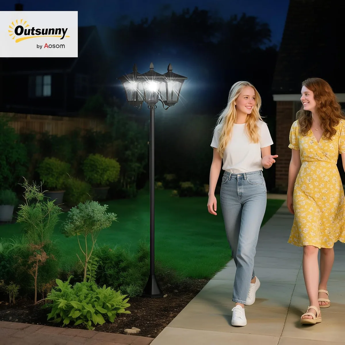 Solar Gartenlaterne mit 3 flammig Laterne Mast aus… — Ansicht 2