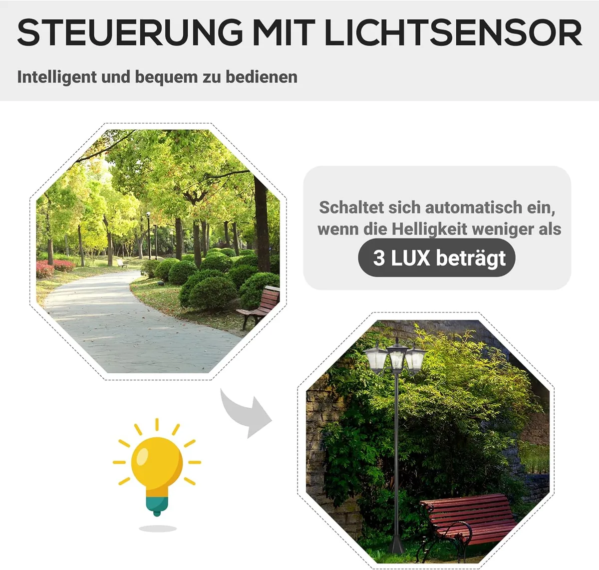 Solar Gartenlaterne mit 3 flammig Laterne Mast aus… — Ansicht 3