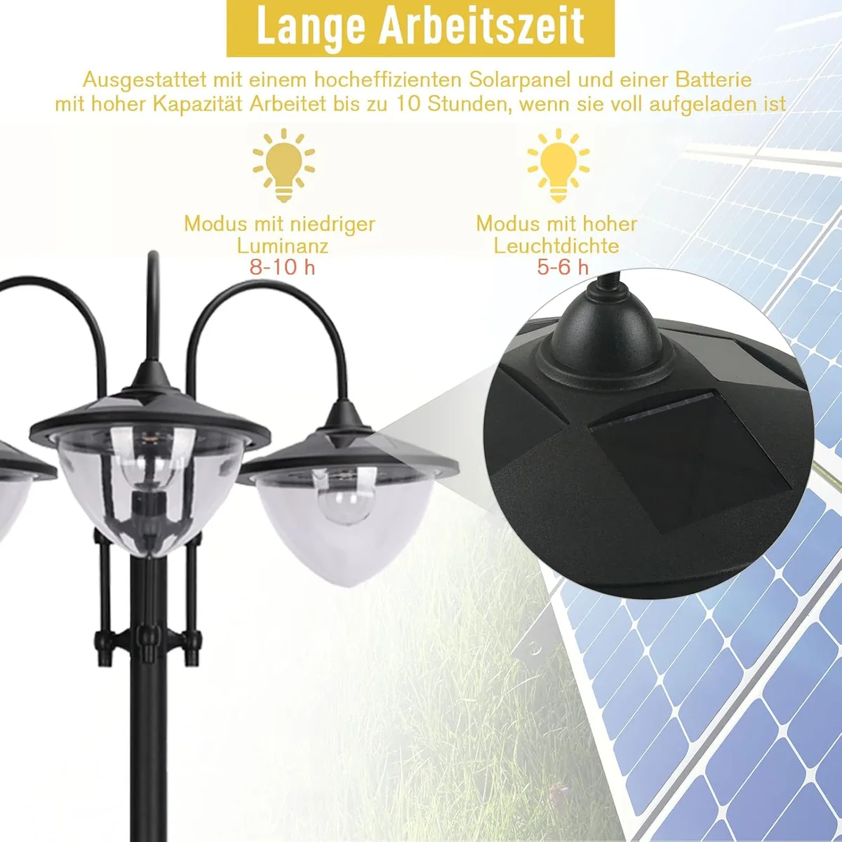 Solar Laterne Stehleuchte aus Metall, Gartenlaterne mit… — Ansicht 3