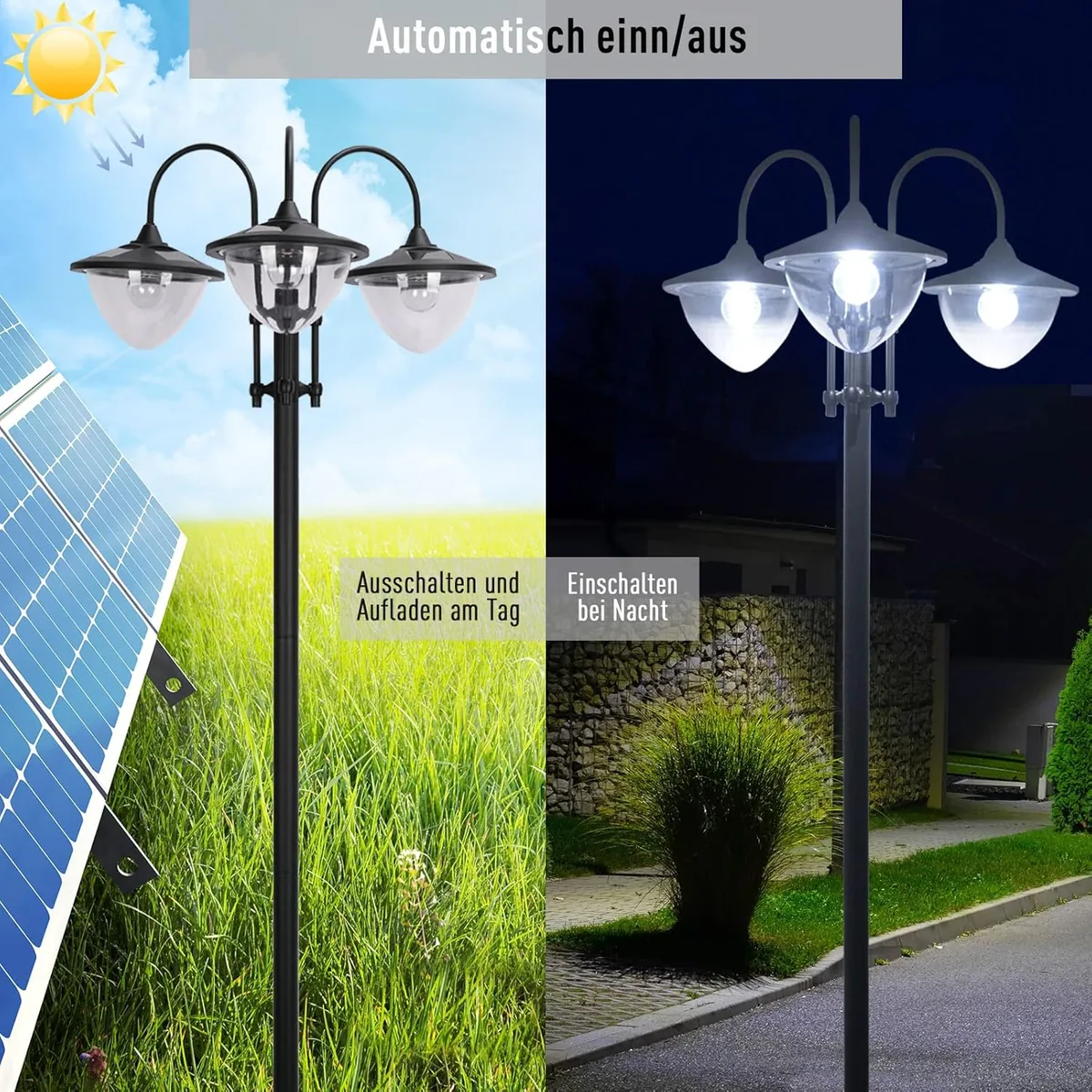 Solar Laterne Stehleuchte aus Metall, Gartenlaterne mit… — Ansicht 4