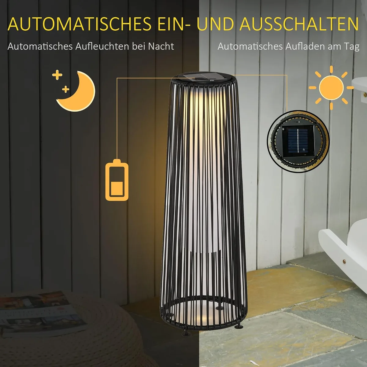 Solarlampe Rattan mit Lichtsensor, Aufladbar LED… — Ansicht 3