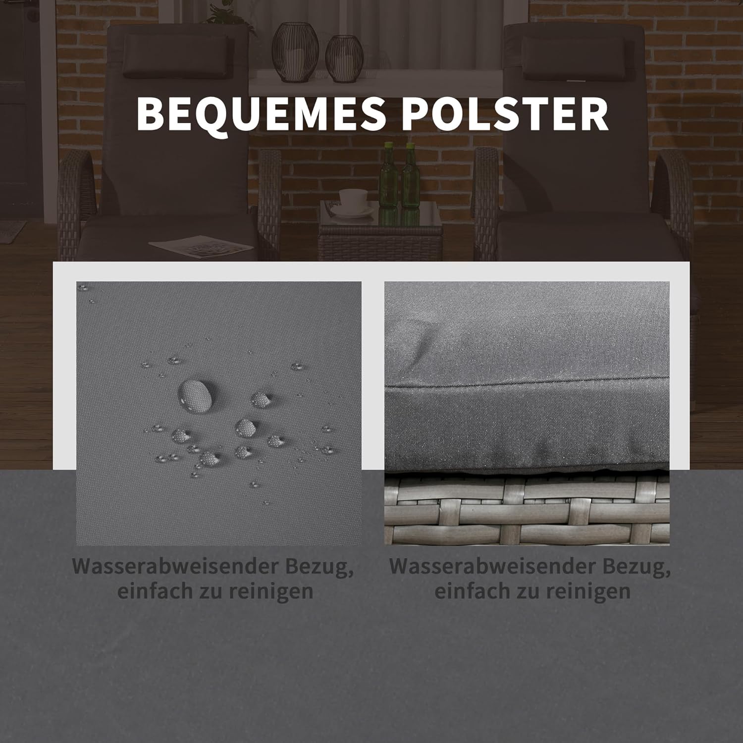 Outsunny Sonnenliege Gartenliege Tisch 3er-Set Gartenmöbel, Polyrattan+Metall Grau+Dunkelgrau — Ansicht 6