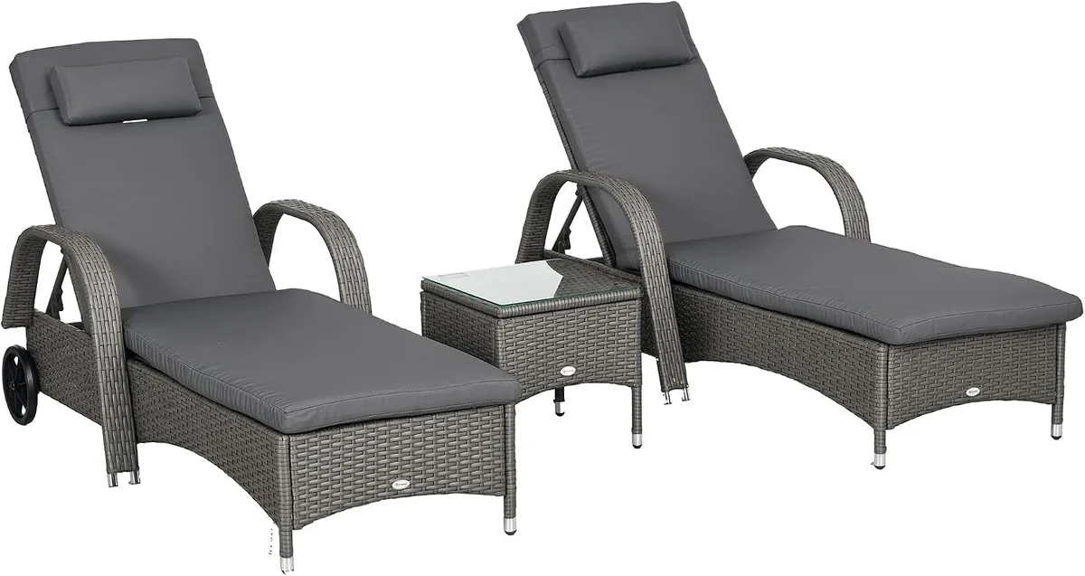 Outsunny Sonnenliege Gartenliege Tisch 3er-Set G