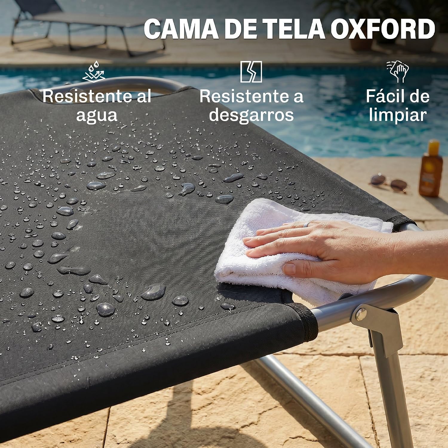 Outsunny Sonnenliege klappbar Gartenliege mit Dach, Liegestuhl mit 4-Fach verstellbare Rückenlehne, wetterfeste Campingliege bis 120 kg belastbar, für Garten Strand Pool, Schwarz — Ansicht 6