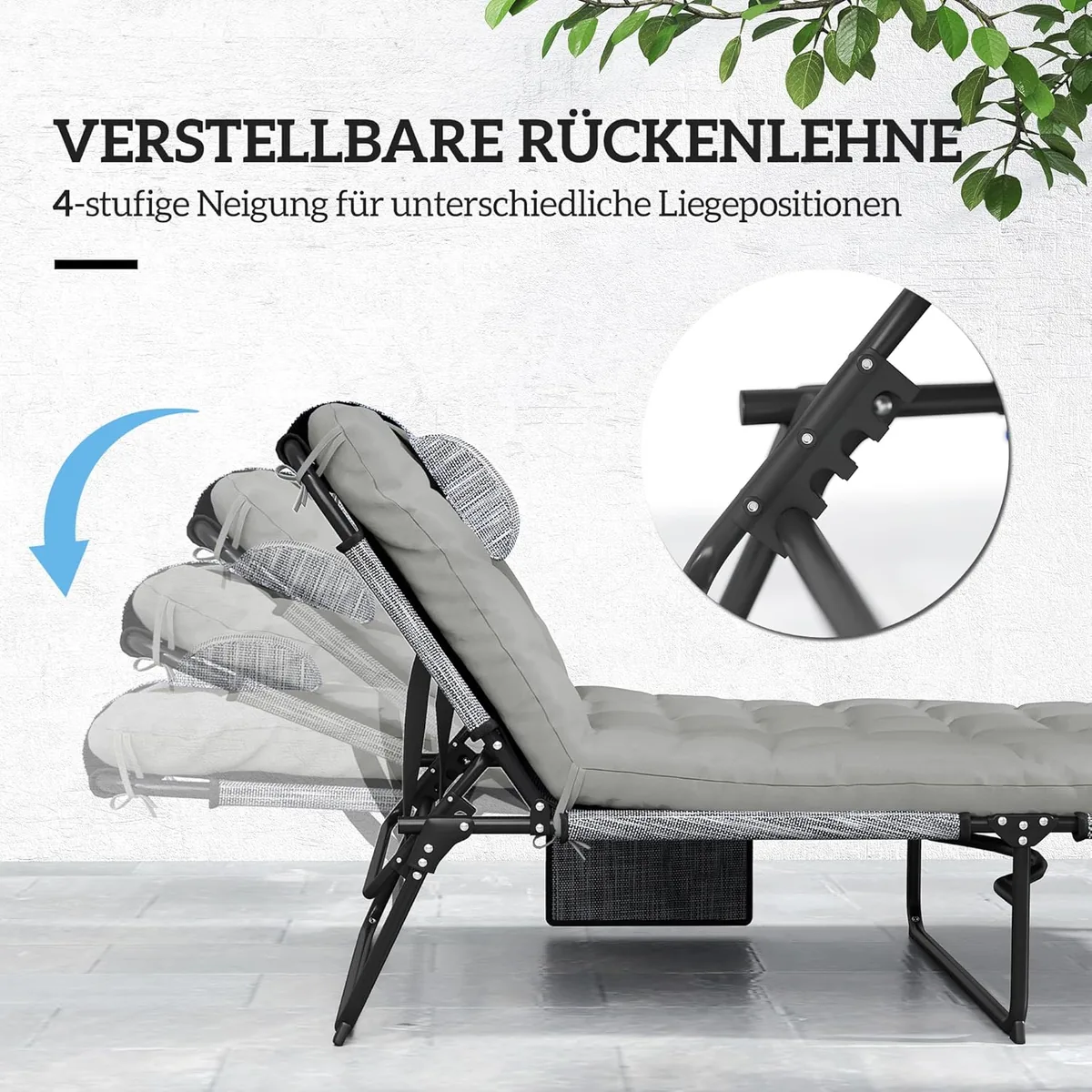 Sonnenliege klappbar Gartenliege mit Kopfkissen… — Ansicht 4