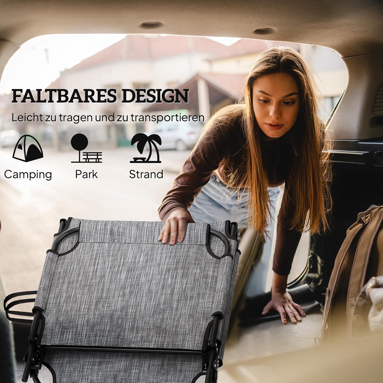 Outsunny Sonnenliege klappbar Gartenliege mit Kopfkissen, Liegestuhl mit 4-Fach verstellbare Rückenlehne, wetterfeste Campingliege, Gartenstuhl bis 120 kg belastbar, für Garten Outdoor Pool, Grau — Ansicht 5