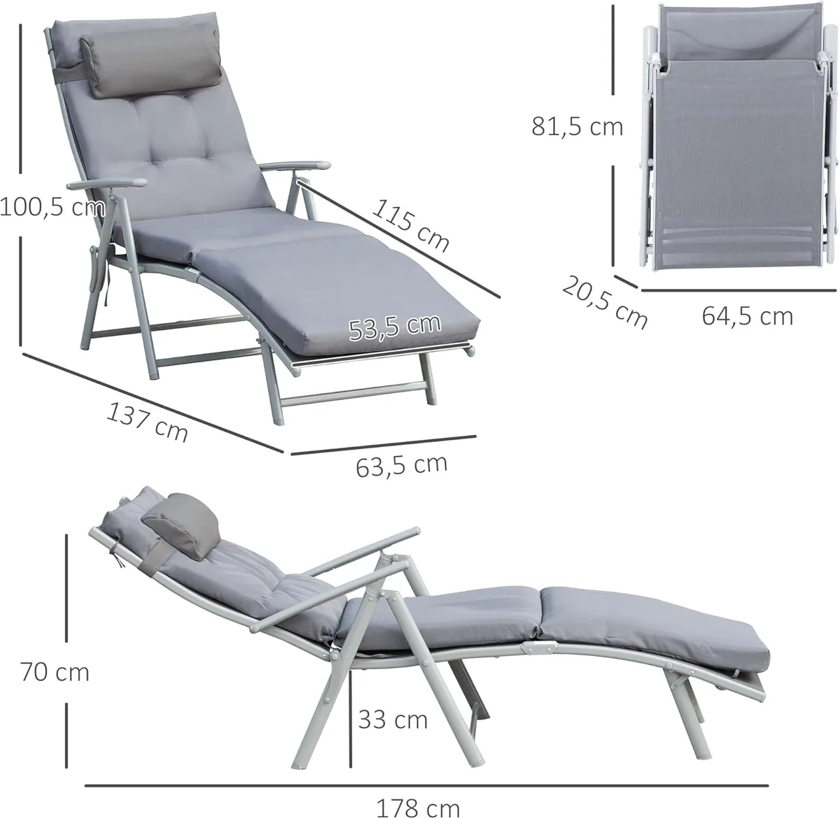 Sonnenliege klappbar Strandliege mit Kopfkissen… — Ansicht 3