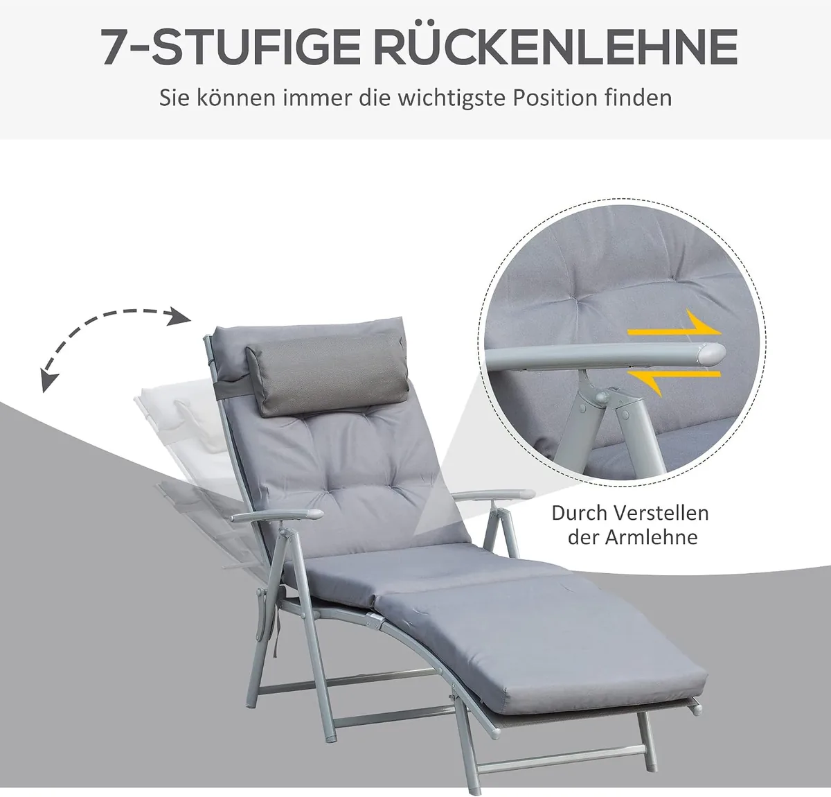 Sonnenliege klappbar Strandliege mit Kopfkissen… — Ansicht 4