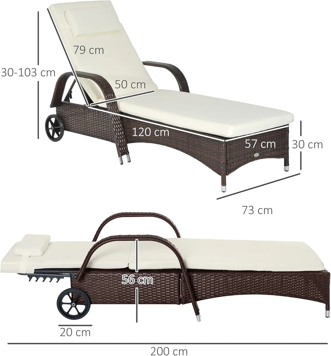 Sonnenliege Polyrattan Gartenliege mit 5-Fach… — Ansicht 3
