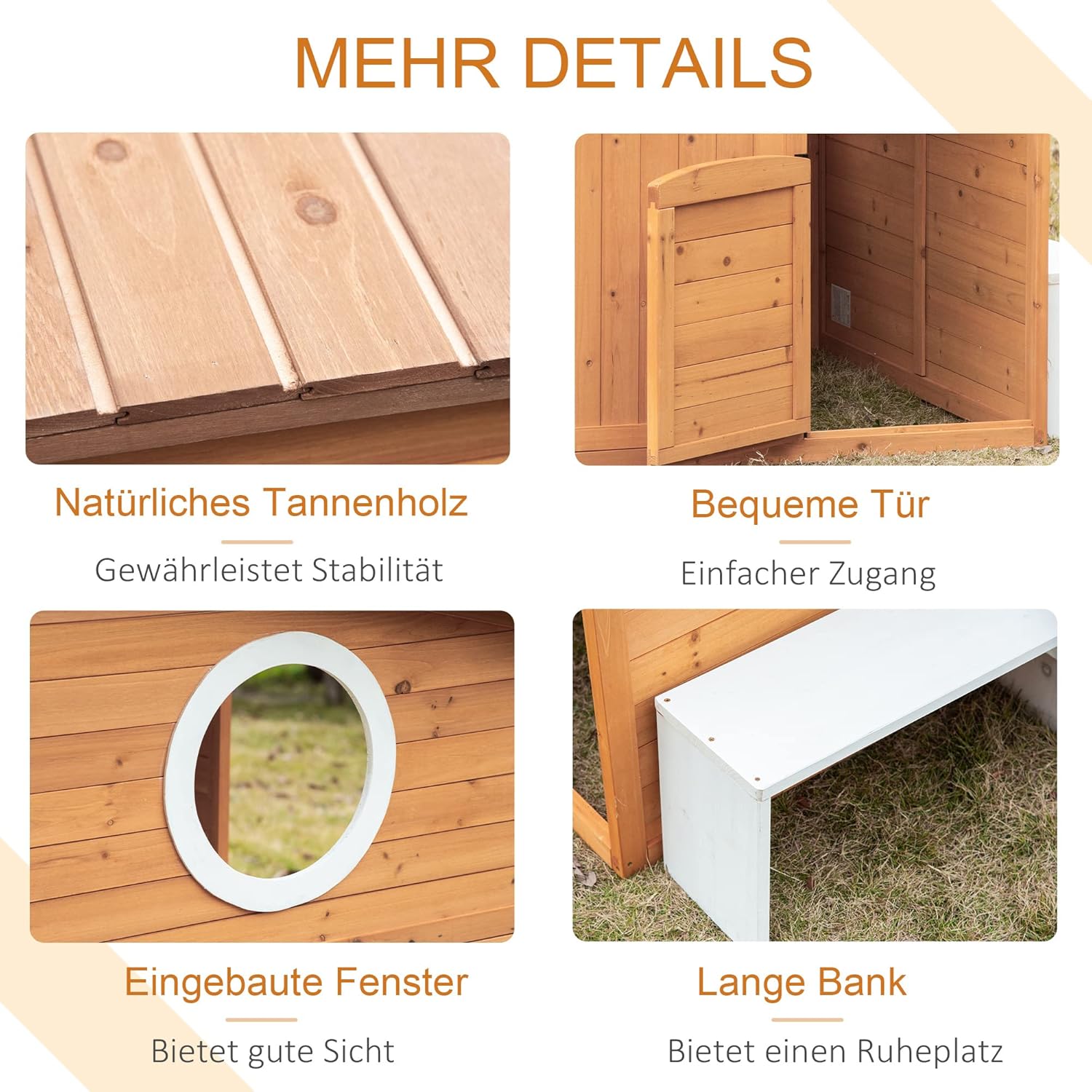 Outsunny Spielhaus Kinderspielhaus aus Holz mit Tür Fenster Briefkasten Blumentopfrack Gartenhaus für Jungen und Mädchen 3-8 Jahre Kinderspielzeug für Outdoor & Indoor Natur — Ansicht 5