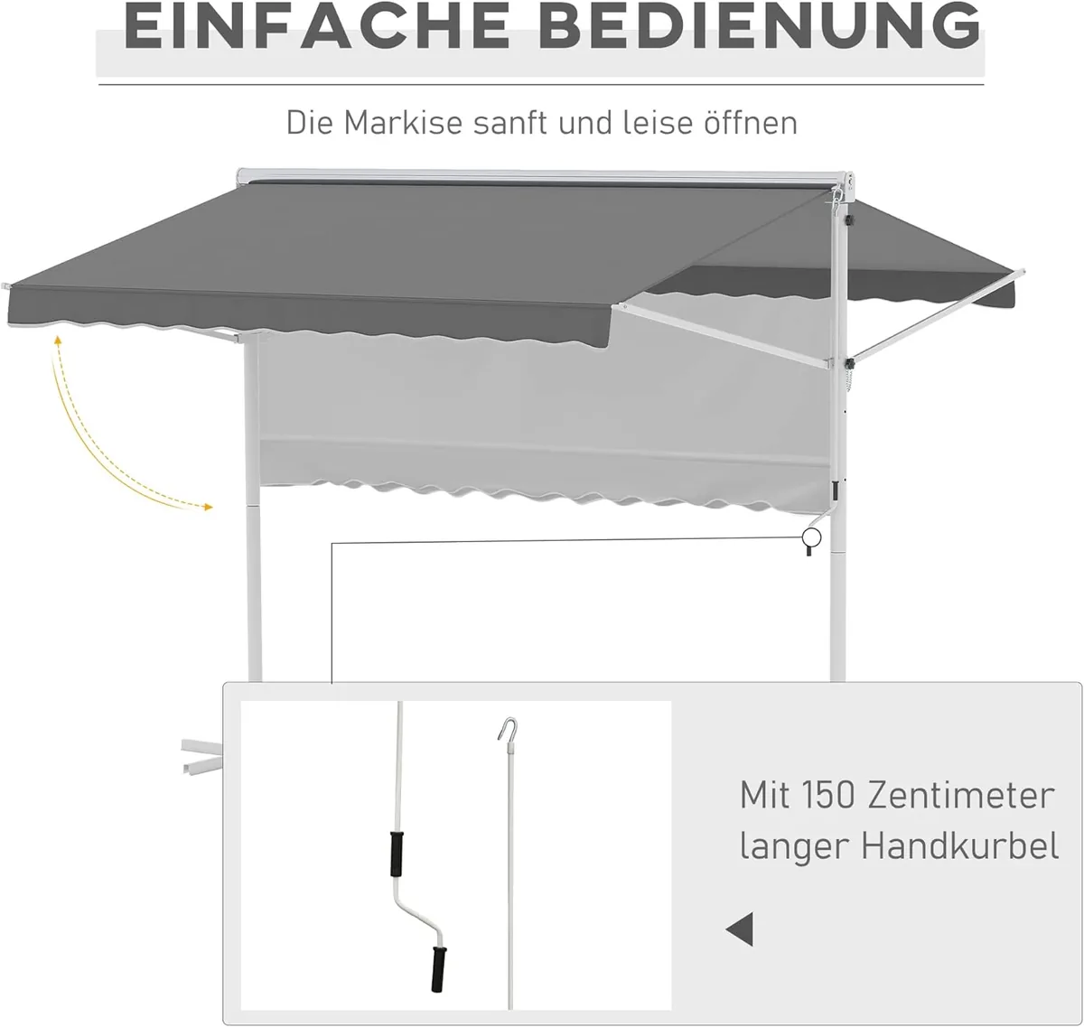 Standmarkise Gartenmarkise Markise mit Faltarm Kurbel… — Ansicht 4