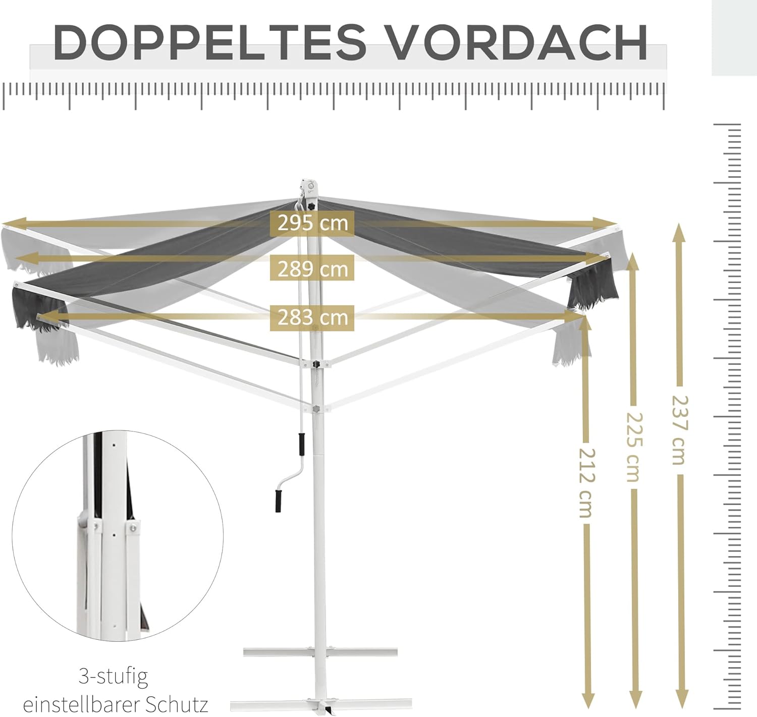 Outsunny Standmarkise Gartenmarkise Markise mit Faltarm Kurbel Terrasse Grau 3x3m — Ansicht 5