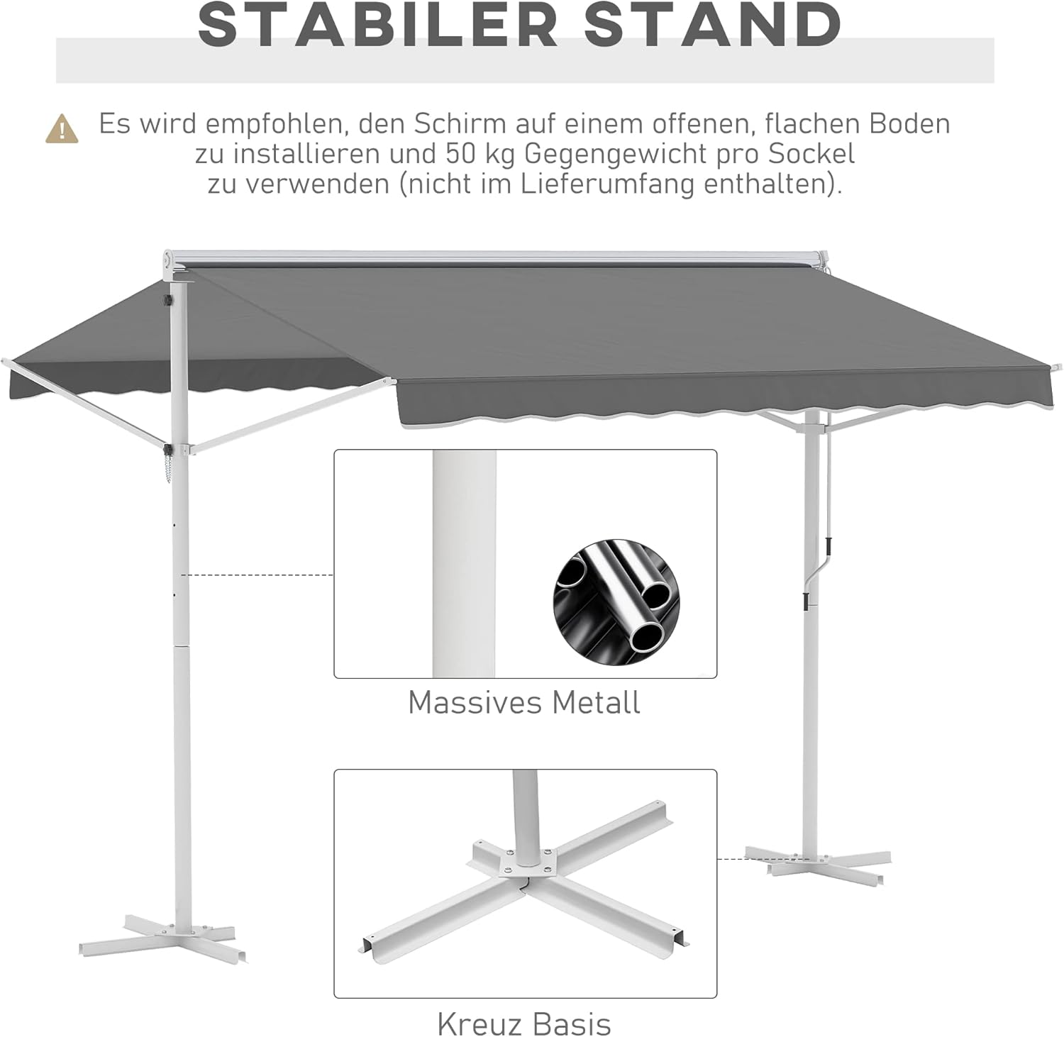 Outsunny Standmarkise Gartenmarkise Markise mit Faltarm Kurbel Terrasse Grau 3x3m — Ansicht 6