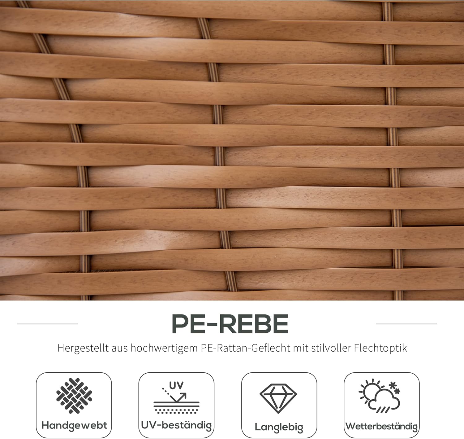 Outsunny Strandkorb 3-Sitzer Sonnenliege mit Dach 2 Klapptischen Fußstütze Chaiselongue 5-stufige Rückenlehne XXL Polyrattan Natur 150 x 79 x 160 cm — Ansicht 6