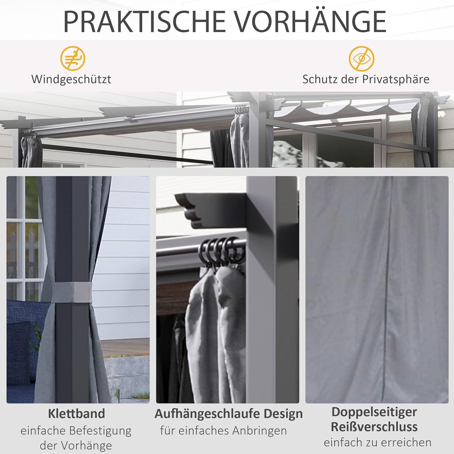 Outsunny Terrassendach Pergola ca. 3x3m Terrassendachung Garten Pavillon Aluminium, Wandmontage, Gartenpavillon mit Verstellbares Dach, UV Schutz, Sonnenschutz für Terrasse und Garten, Dunkelgrau — Ansicht 5