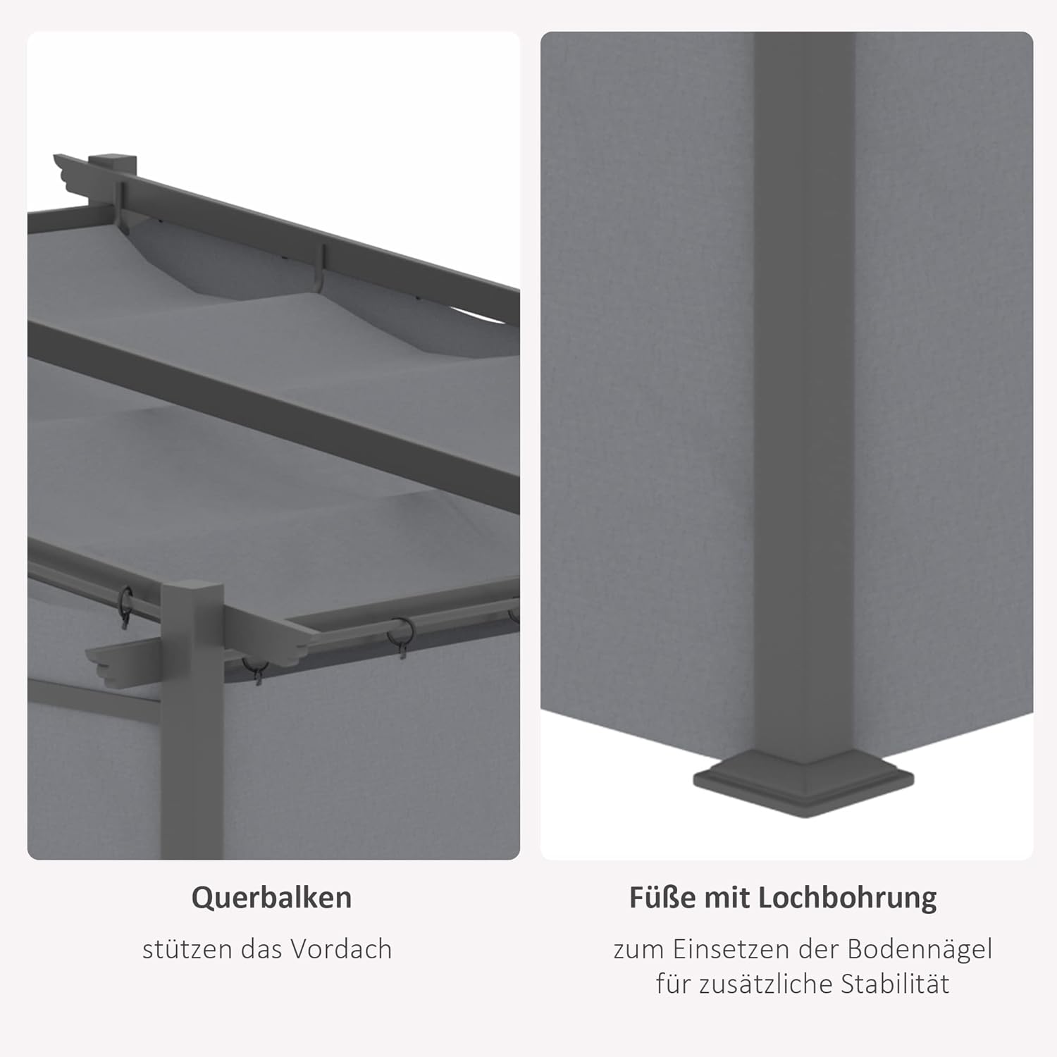 Outsunny Terrassendach Pergola ca. 3x3m Terrassendachung Garten Pavillon Aluminium, Wandmontage, Gartenpavillon mit Verstellbares Dach, UV Schutz, Sonnenschutz für Terrasse und Garten, Dunkelgrau — Ansicht 6