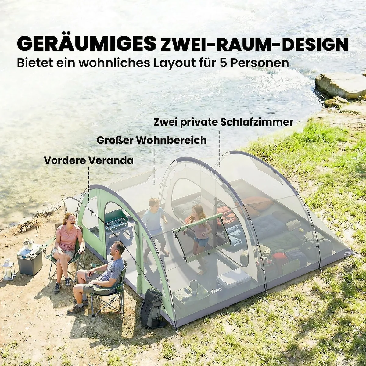 Tunnelzelt 5 Personen Familienzelt mit 2 Schlafkabine… — Ansicht 3