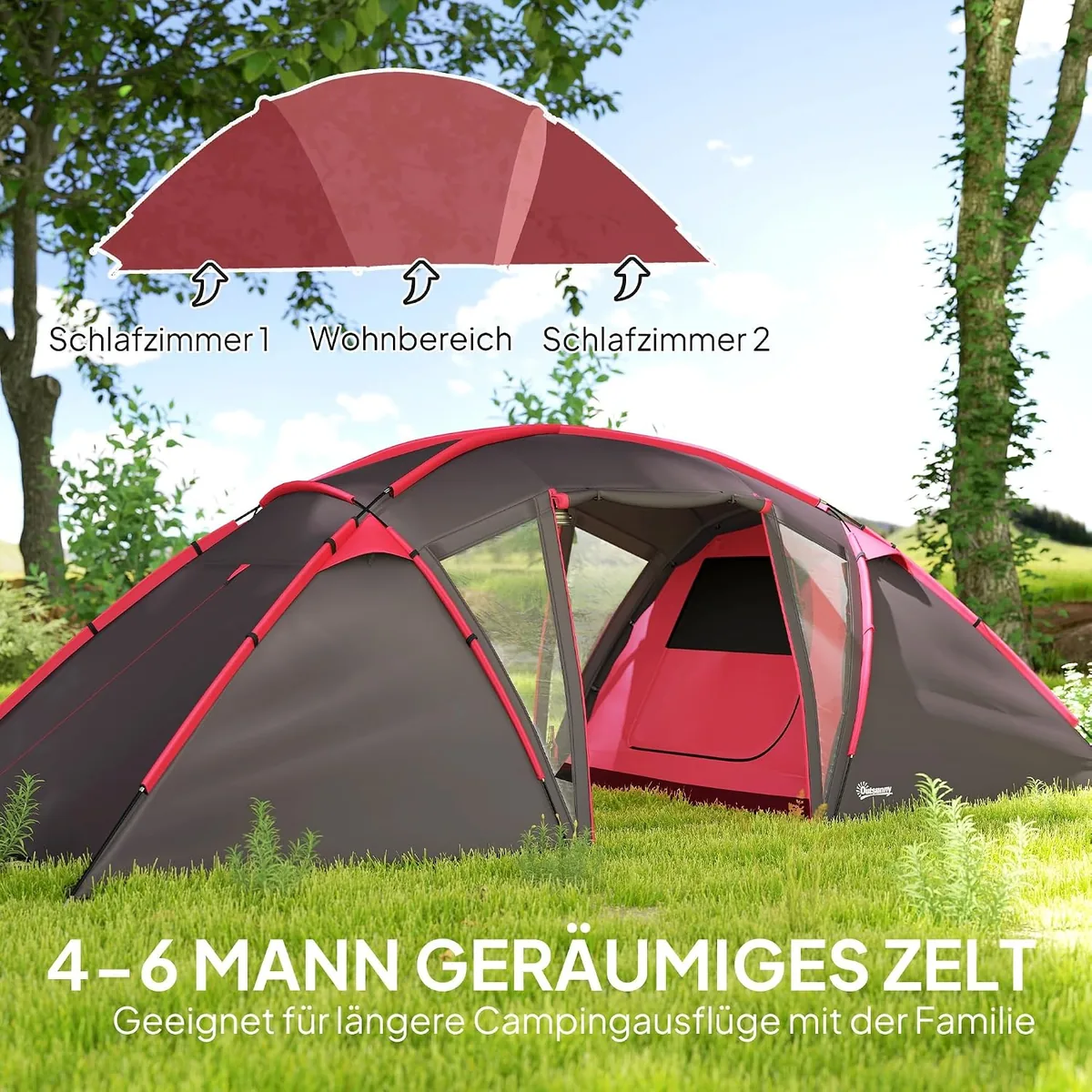 Tunnelzelt, Campingzelt für 4-6 Personen, mit 3 Räumen… — Ansicht 3