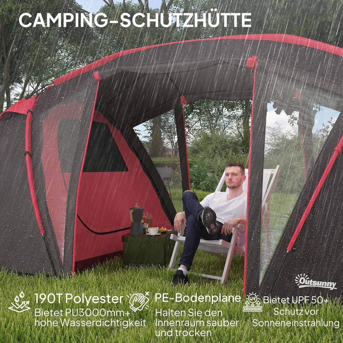 Tunnelzelt, Campingzelt für 4-6 Personen, mit 3 Räumen… — Ansicht 4