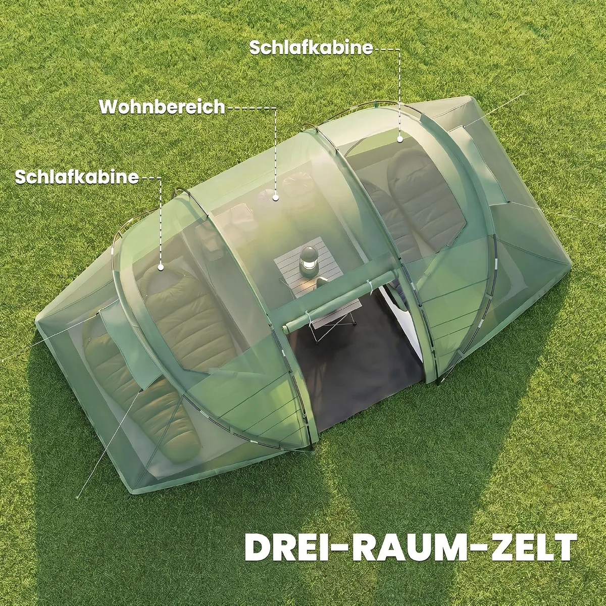 Tunnelzelt für 4 Personen, Groß Campingzelt mit Tür… — Ansicht 3