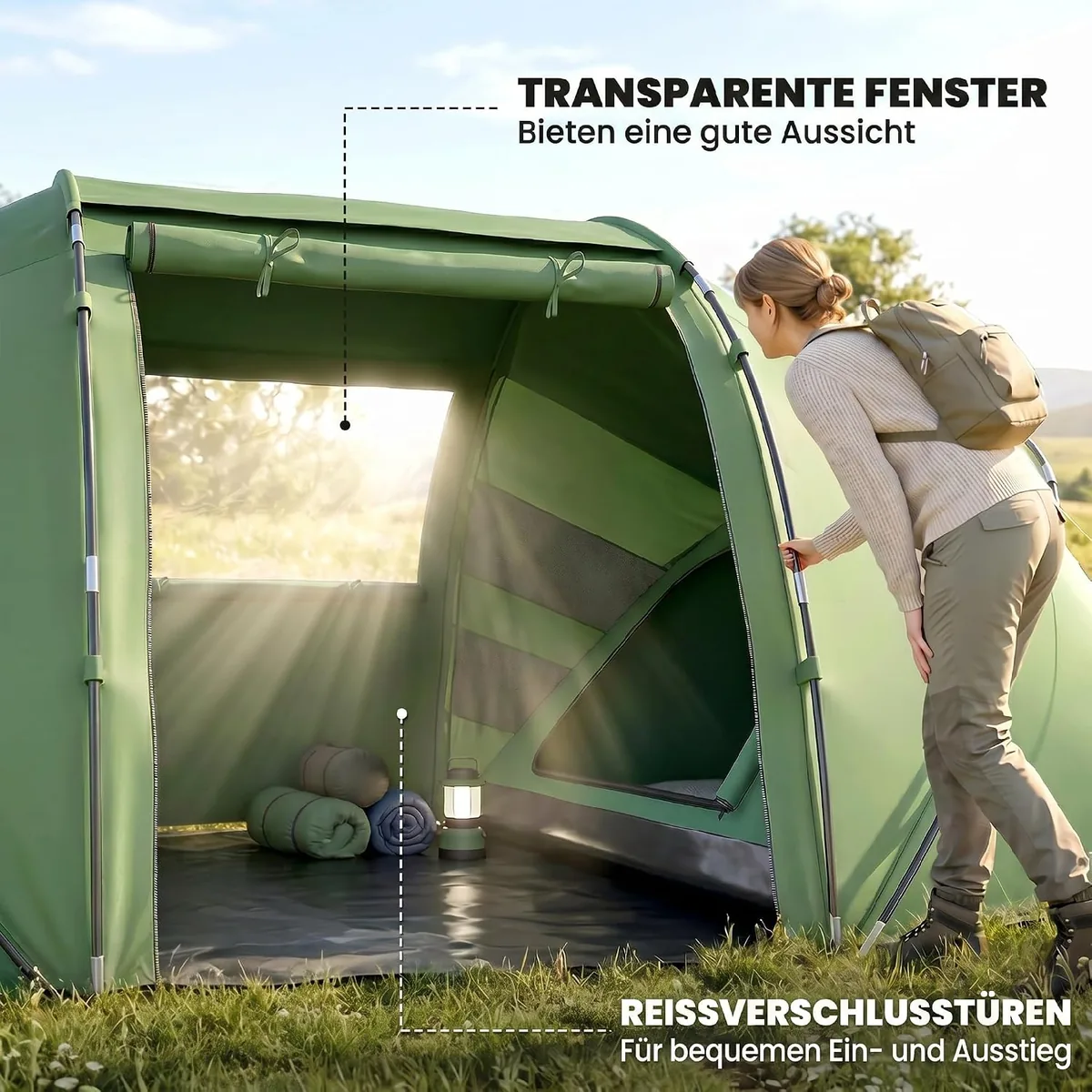 Tunnelzelt für 4 Personen, Groß Campingzelt mit Tür… — Ansicht 4