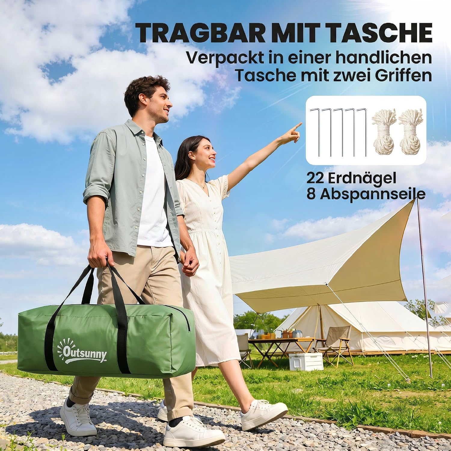 Outsunny Tunnelzelt für 4 Personen, Groß Campingzelt mit Tür, Bodenplane, 2000mm wasserdicht Familienzelt, Gruppenzelt für Camping Reise Trekking Garten — Ansicht 6